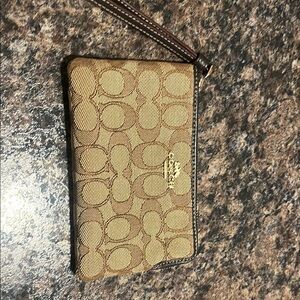 Coach Signature Brown Wristlet